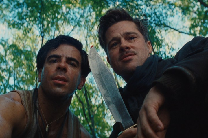 Brad Pitt holds a big knife in Inglourious Basterds.