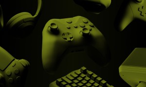 3D renders of video game controllers and devices.