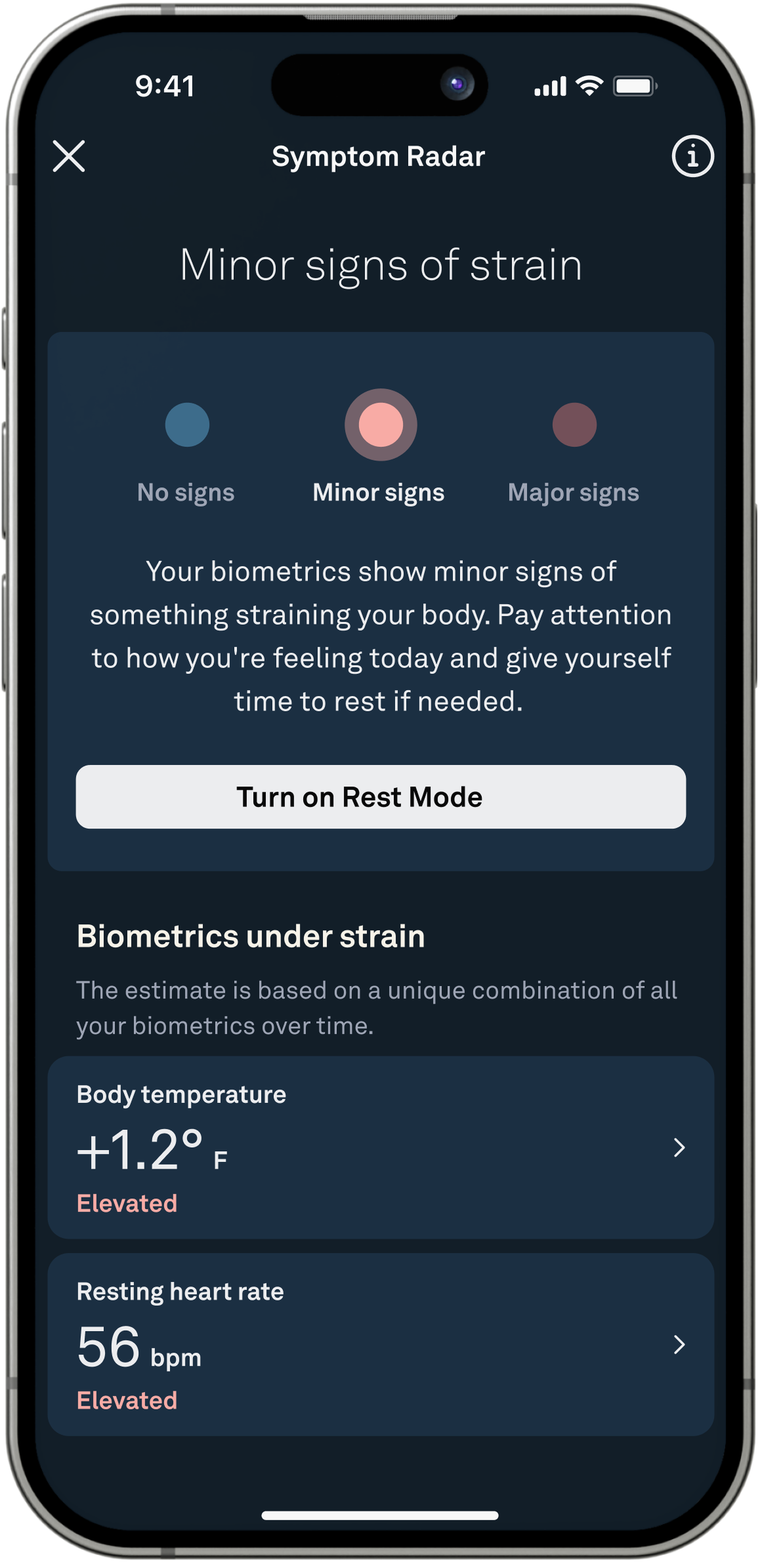 Render of Symptom Radar screen